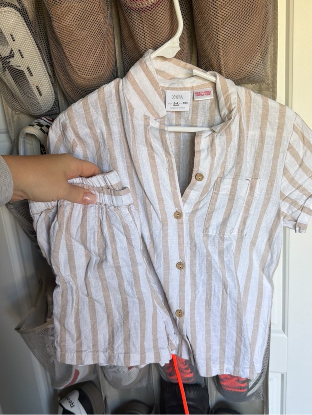 Zara Kids Beige & White Striped Short Set